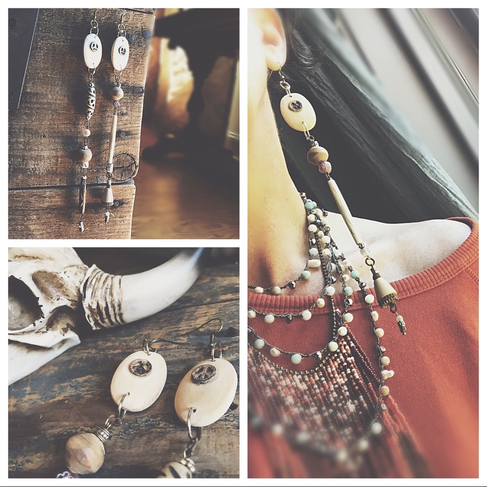 Elegant Artisan Wooden Bead Duster Earrings